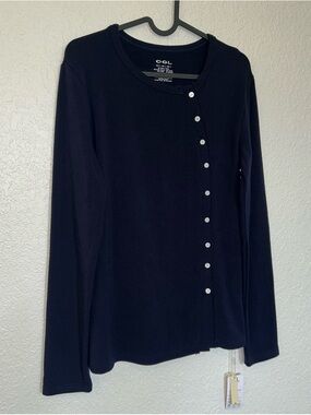 NWT OGL Women's Navy Button-Front Long Sleeve Top
